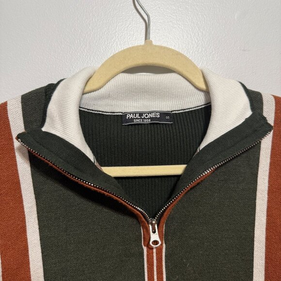 Paul Jones Mens S Zip-Up Sweater With Collar Olive Green & Brown - Picture 4 of 7